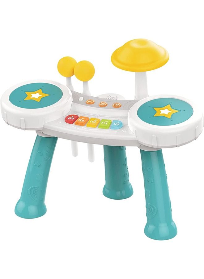 Multi-Function Drum Set Toys For Kids Toddlers Musical Instruments Toys With 2 Drum Sticks Preschool Musical Learning Baby Early Education Toys For 1 2 3 4 Year Old Boys Girls Green