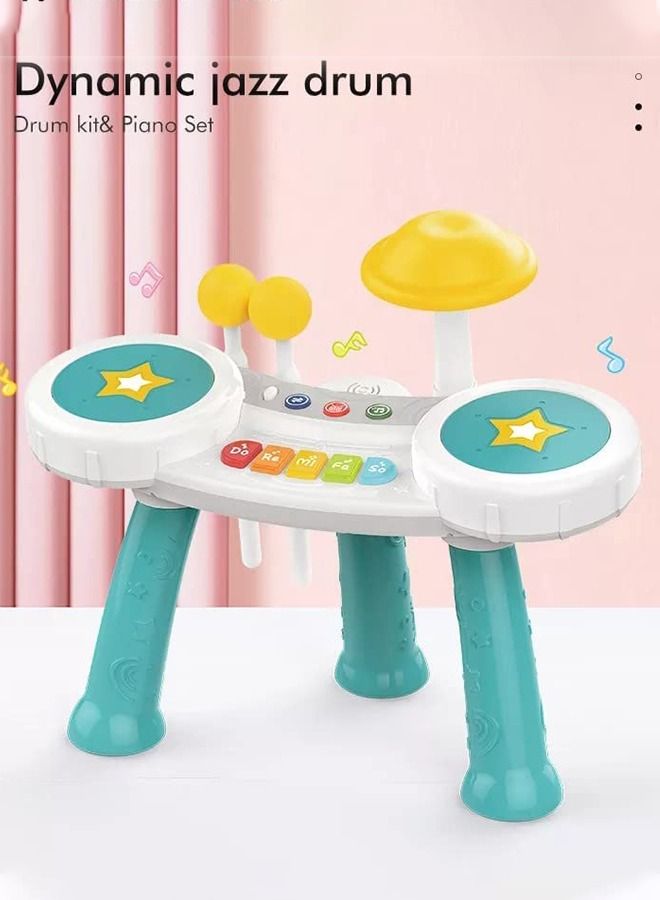 Multi-Function Drum Set Toys For Kids Toddlers Musical Instruments Toys With 2 Drum Sticks Preschool Musical Learning Baby Early Education Toys For 1 2 3 4 Year Old Boys Girls Green