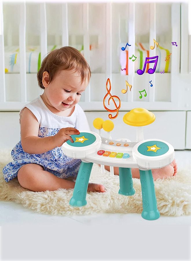 Multi-Function Drum Set Toys For Kids Toddlers Musical Instruments Toys With 2 Drum Sticks Preschool Musical Learning Baby Early Education Toys For 1 2 3 4 Year Old Boys Girls Green