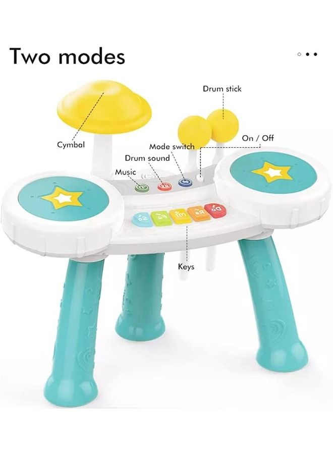 Multi-Function Drum Set Toys For Kids Toddlers Musical Instruments Toys With 2 Drum Sticks Preschool Musical Learning Baby Early Education Toys For 1 2 3 4 Year Old Boys Girls Green