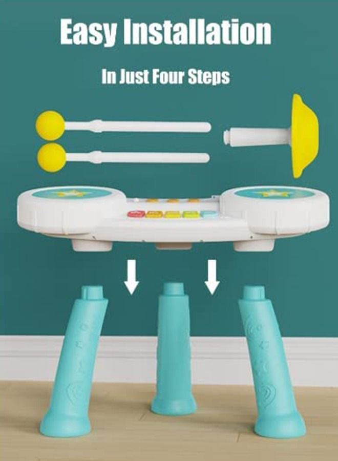 Multi-Function Drum Set Toys For Kids Toddlers Musical Instruments Toys With 2 Drum Sticks Preschool Musical Learning Baby Early Education Toys For 1 2 3 4 Year Old Boys Girls Green