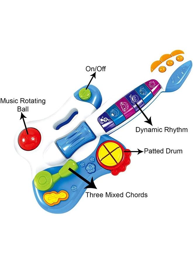 Electronic Dynamic Musical Guitar Toy For Kids Beginner With Pre-Loaded Tunes Flashing Lights Musical Instruments For Kids Learning Educational Toy Guitar For Children'S 1+Years Boys Girls