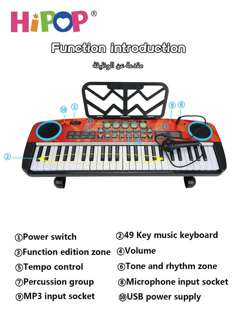 Children's Electronic Piano with Microphone 49 Keys,Educational Digital Keyboards Set for kids