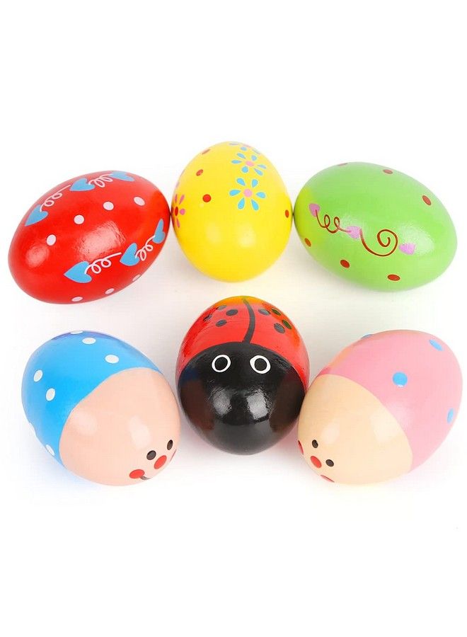 Wooden Percussion Musical Egg Maracas Egg Shakers 6 Pcs Random Pattern Halloween Props