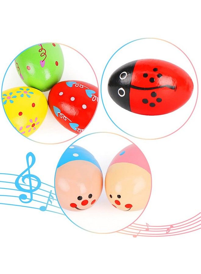 Wooden Percussion Musical Egg Maracas Egg Shakers 6 Pcs Random Pattern Halloween Props