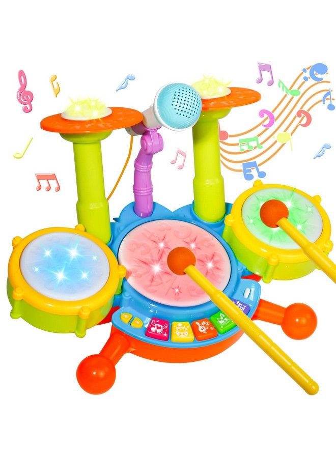 Kids Drum Set For Toddlers 1 3 Baby Toys 6 To 12 Months Light Up Toys For 1 2 3 Year Old Boys Girls Gifts Toddler Baby Drum Set Baby Musical Instruments With Toy Microphone And Toddler Drum Sticks