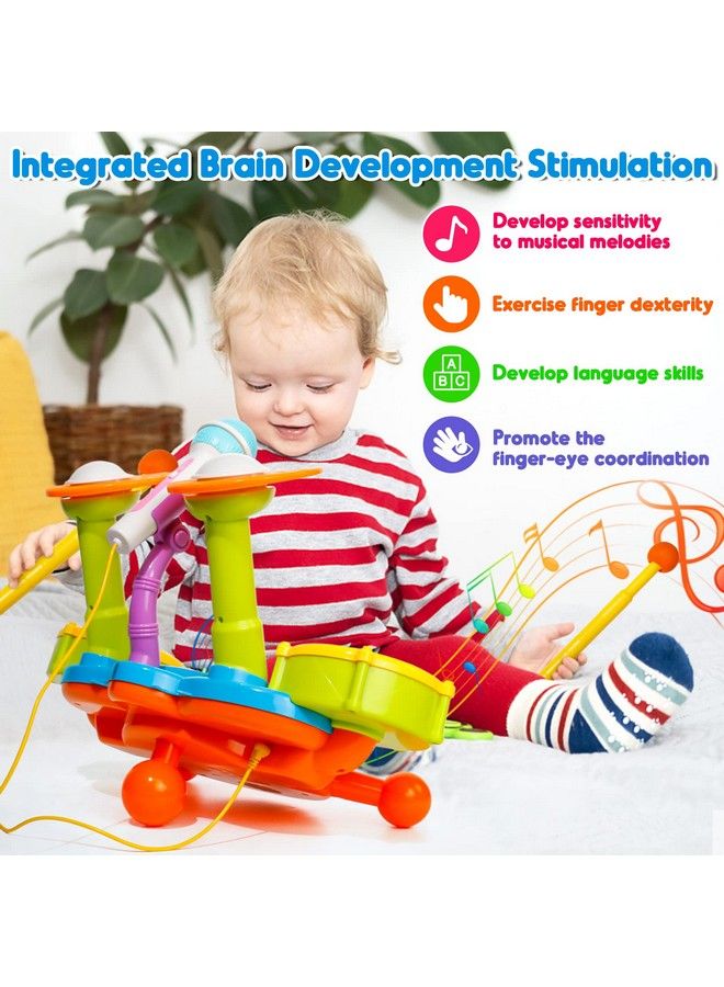 Kids Drum Set For Toddlers 1 3 Baby Toys 6 To 12 Months Light Up Toys For 1 2 3 Year Old Boys Girls Gifts Toddler Baby Drum Set Baby Musical Instruments With Toy Microphone And Toddler Drum Sticks