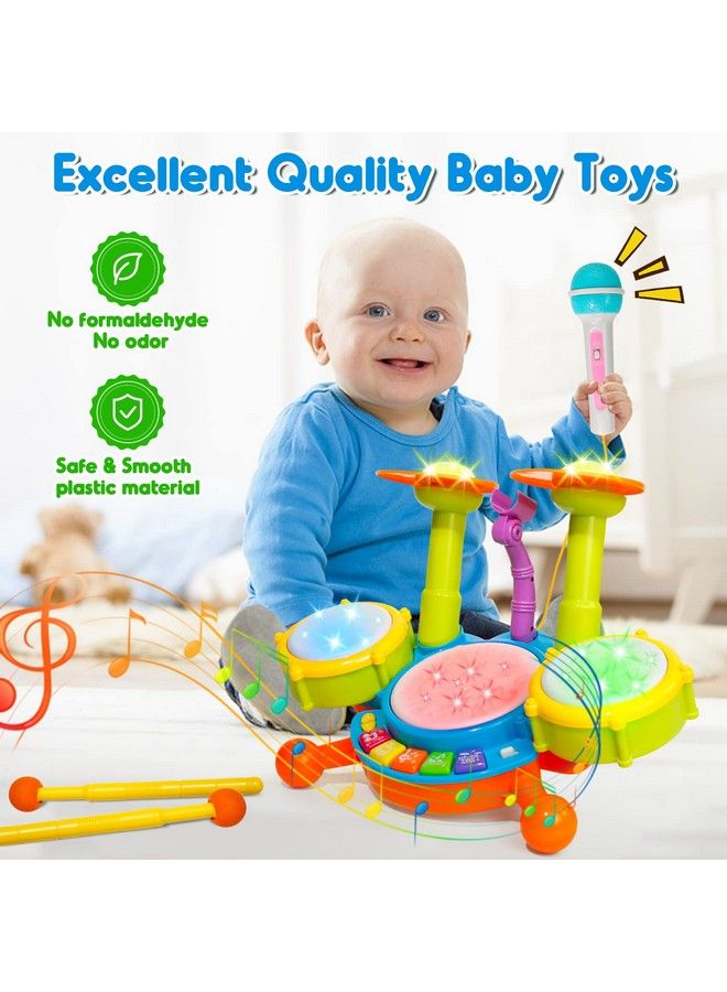 Kids Drum Set For Toddlers 1 3 Baby Toys 6 To 12 Months Light Up Toys For 1 2 3 Year Old Boys Girls Gifts Toddler Baby Drum Set Baby Musical Instruments With Toy Microphone And Toddler Drum Sticks