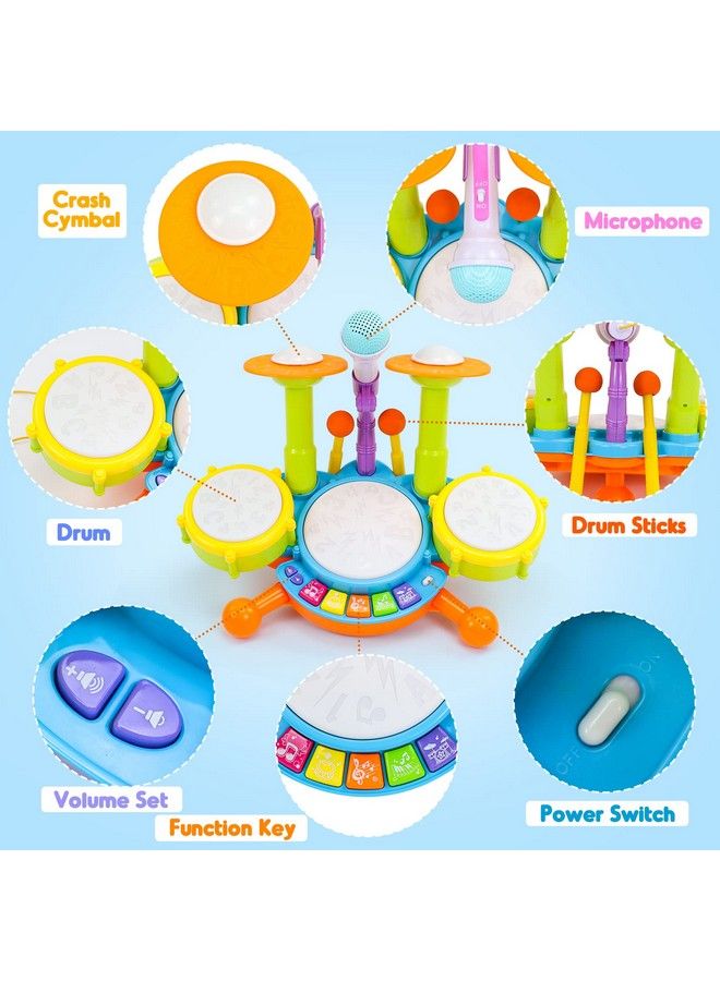 Kids Drum Set For Toddlers 1 3 Baby Toys 6 To 12 Months Light Up Toys For 1 2 3 Year Old Boys Girls Gifts Toddler Baby Drum Set Baby Musical Instruments With Toy Microphone And Toddler Drum Sticks