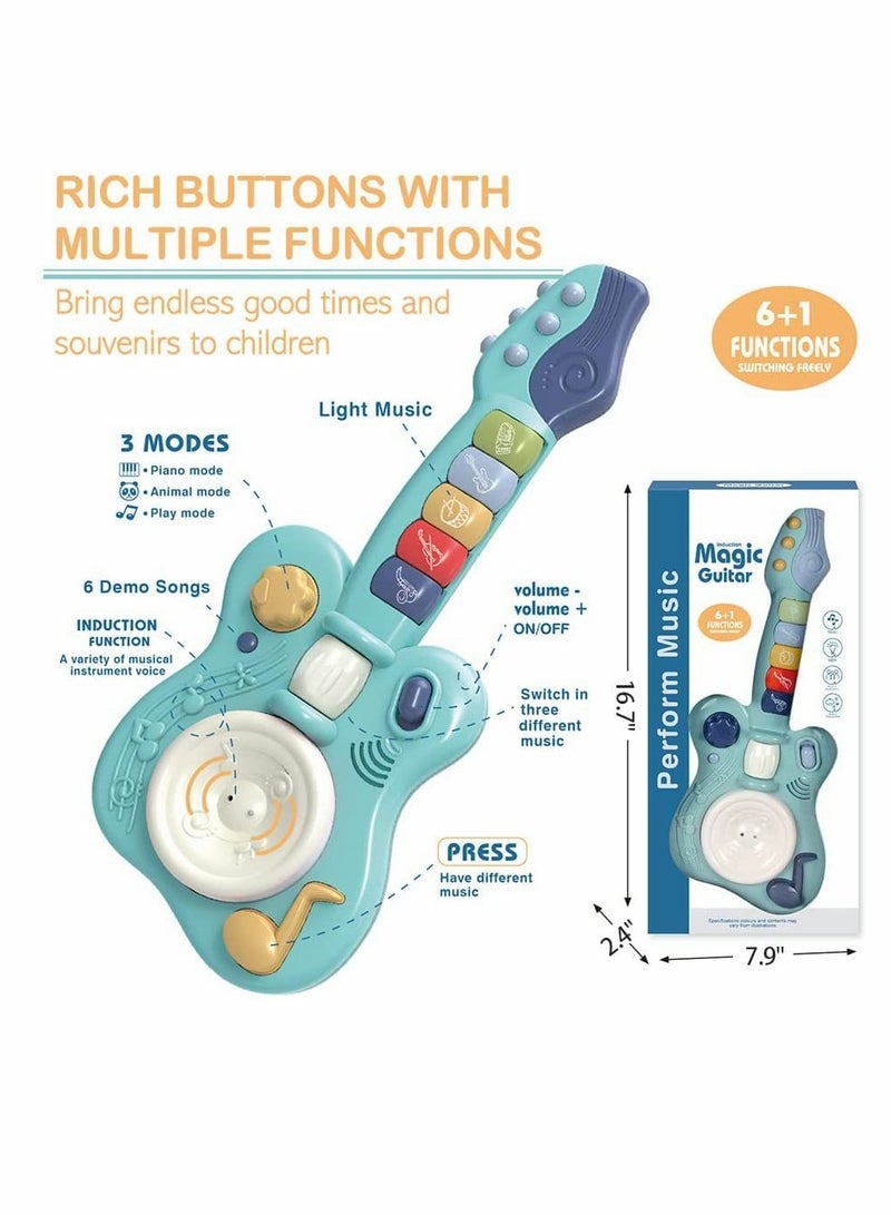 Electronic Musical Toy Handheld Guitar for Children Lights and Sounds Kids Guitar Toy with Plays Music Drum Piano Violin Trumpet Play Guitar Smart Music Enlightenment Multifunctional Guitar