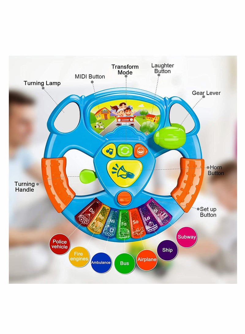 Musical Toys Steering Wheel for Kids Toddler Electronic Light Up Keyboard Learning Toy Set Mini Driving Educational Development Music Toys for Toddlers and Kids Early Education Story Machine