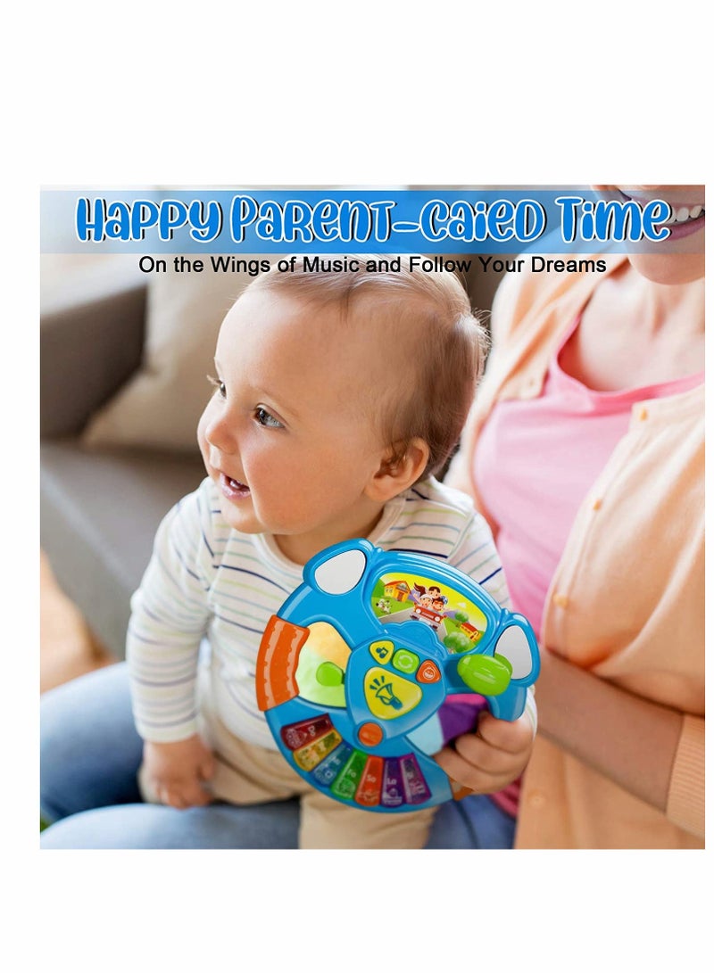 Musical Toys Steering Wheel for Kids Toddler Electronic Light Up Keyboard Learning Toy Set Mini Driving Educational Development Music Toys for Toddlers and Kids Early Education Story Machine
