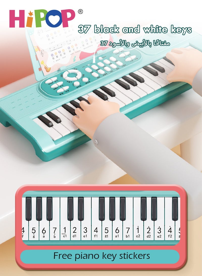 Beginner Electronic Piano with Microphone,Educational Digital Keyboards Set Musical Instrument 37 Keys,Gift for Kids