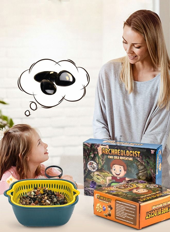 Treasure Hunt Gold Panning Toys for Kids, Gem Digging Kit Mineral and Crystal Collecting Kit, Geoscience STEM Toys Archaeological Digging Game