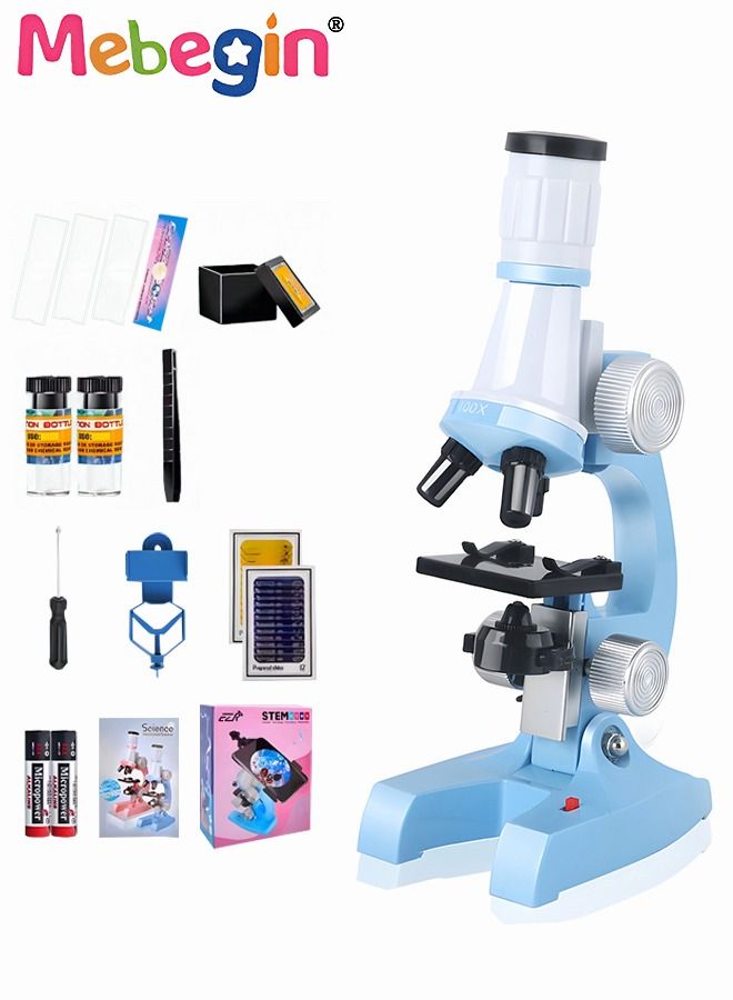 1200X Microscopes for Kids Students with 12 Pcs Microscope Slides Set with LED Lights Portable Handheld Powerful Inlude 24 specimens Biological Microscopes for School Laboratory Home Education