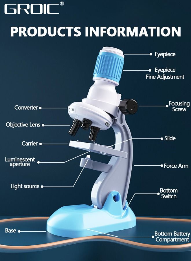 Kids Microscope Science Microscope Kits Little World Science Kits Beginner Microscope Kit with LED 200X, 600X and 1200X Magnification Kids Educational Toy Preschool Science Toy