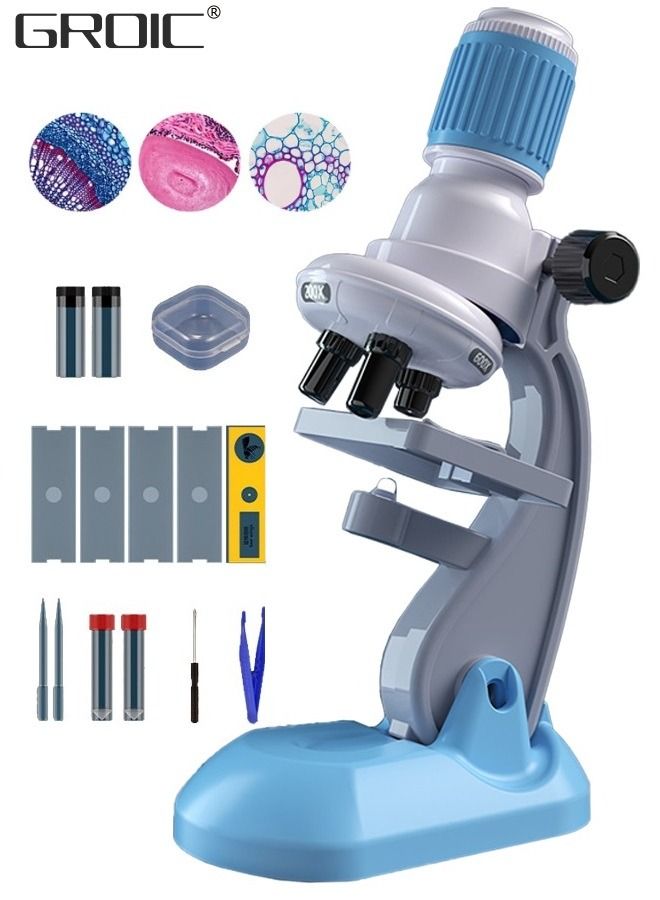 Kids Microscope Science Microscope Kits Little World Science Kits Beginner Microscope Kit with LED 200X, 600X and 1200X Magnification Kids Educational Toy Preschool Science Toy