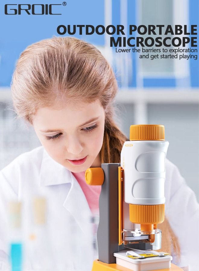 Pocket Microscope for Kids Science Microscope Kits Little World Science Kits Beginner Handheld Microscope Kit with LED 80-160x Magnification Kids Educational Toy Preschool Science Toy