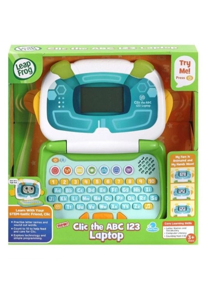 LeapFrog Clic the ABC 123 Laptop Interactive Learning for Kids with Letters & Numbers Suitable Boys Girls - Green