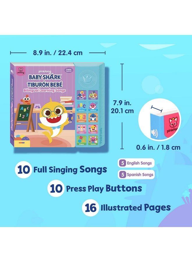 Baby Shark English Spanish Bilingual Learning Songs 10 Button Sound Book Baby Shark Bilingual Children'S Sound Books Interactive Learning Books For Toddlers Learning & Education Toys 18 Months