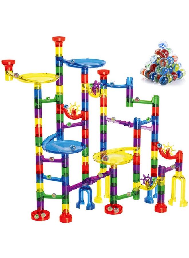 Marble Run Sets Kids, 122 Pcs Marble Race Track Game 90 Translucent Marbulous Pieces + 32 Glass Marbles, Stem Marble Maze Building Blocks Kids 4+ Year Old