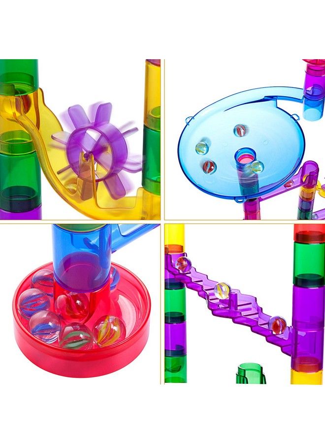 Marble Run Sets Kids, 122 Pcs Marble Race Track Game 90 Translucent Marbulous Pieces + 32 Glass Marbles, Stem Marble Maze Building Blocks Kids 4+ Year Old