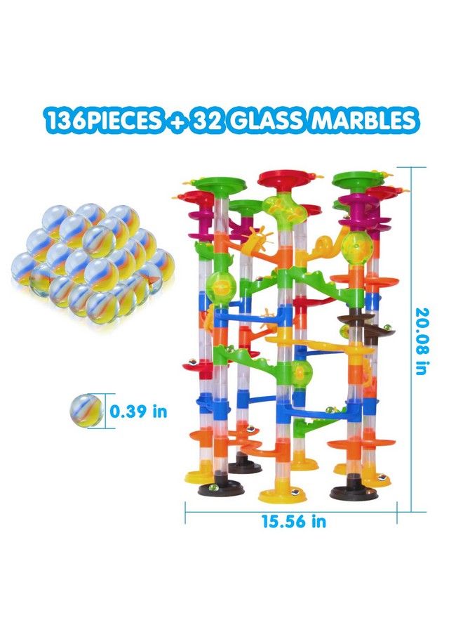 Marble Run Toy168Pcs Educational Construction Maze Block Toy Set Stem Learning Building Block Toy For Kids And Parentchild Game(136 Translucent Plastic Pieces + 32 Glass Marbles)