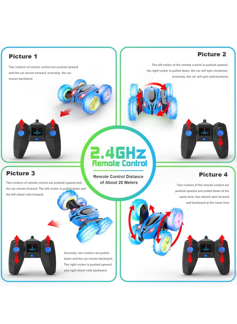 COOLBABY Remote Control Car RC Cars 2.4GHz Fast Stunt RC Car 4WD Double Sided 360° Rotating RC Trucks with Headlights Off Road RC Crawler Toy Cars for Kids Boys Girls (Blue)
