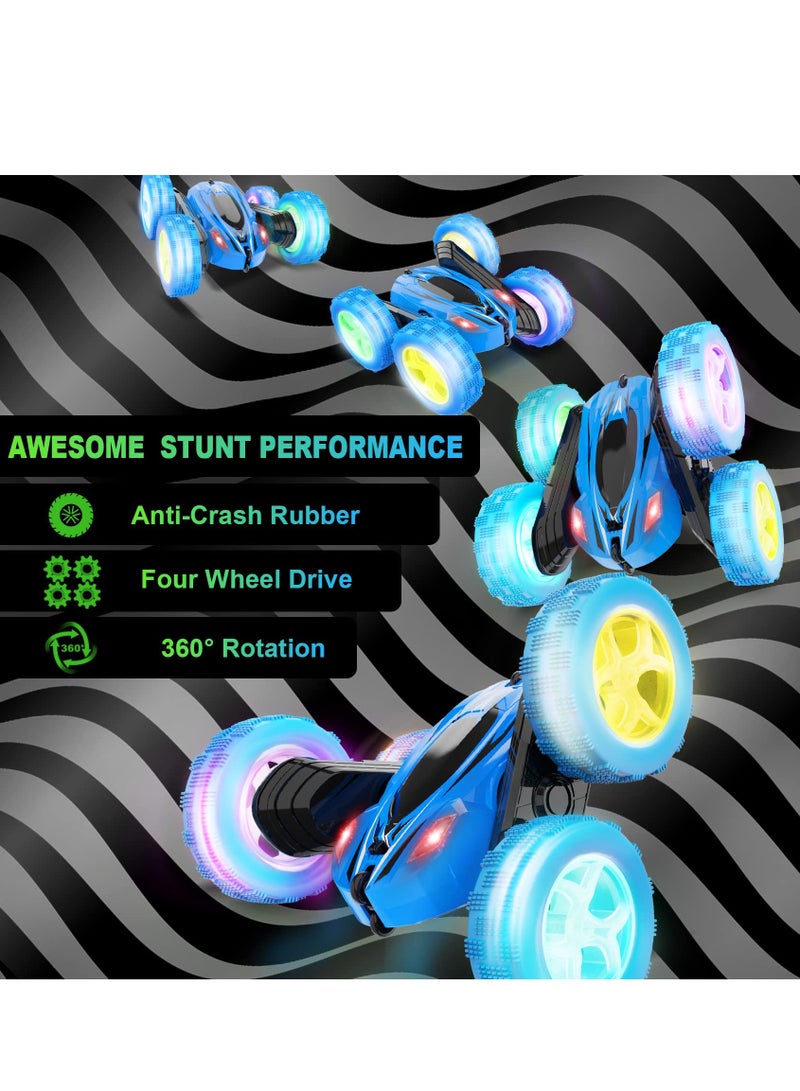 COOLBABY Remote Control Car RC Cars 2.4GHz Fast Stunt RC Car 4WD Double Sided 360° Rotating RC Trucks with Headlights Off Road RC Crawler Toy Cars for Kids Boys Girls (Blue)