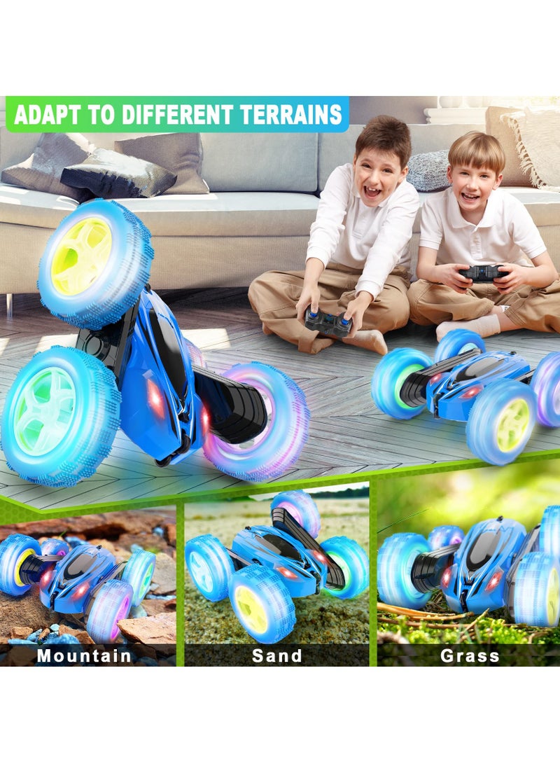 COOLBABY Remote Control Car RC Cars 2.4GHz Fast Stunt RC Car 4WD Double Sided 360° Rotating RC Trucks with Headlights Off Road RC Crawler Toy Cars for Kids Boys Girls (Blue)