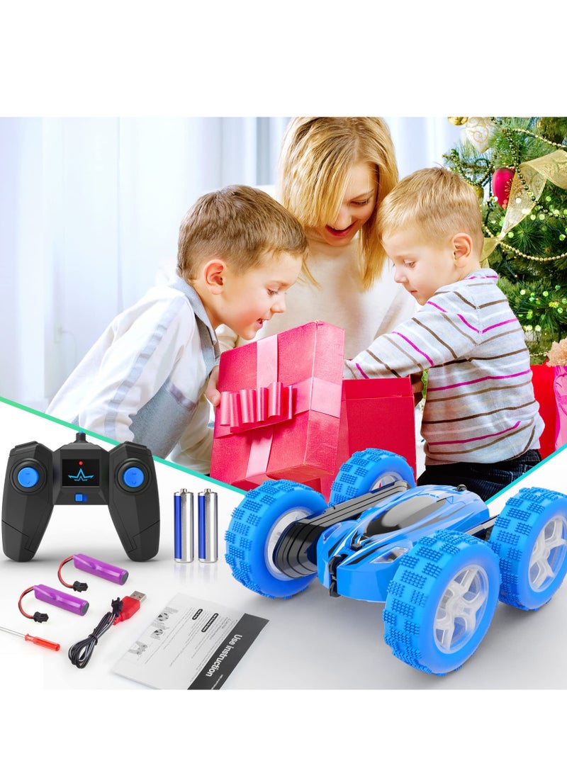 COOLBABY Remote Control Car RC Cars 2.4GHz Fast Stunt RC Car 4WD Double Sided 360° Rotating RC Trucks with Headlights Off Road RC Crawler Toy Cars for Kids Boys Girls (Blue)