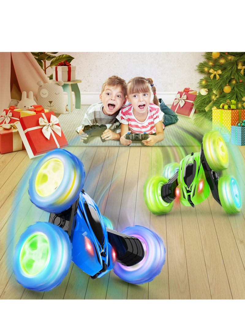 COOLBABY Remote Control Car RC Cars 2.4GHz Fast Stunt RC Car 4WD Double Sided 360° Rotating RC Trucks with Headlights Off Road RC Crawler Toy Cars for Kids Boys Girls (Blue)