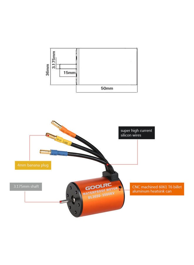 3650 3500KV Waterproof Brushless Motor 10.5 x 6 x 8cm