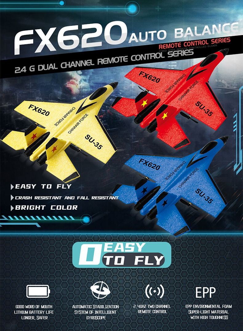 RC Foam Aircraft Remote Control Airplane Foam Toys for Children FX620 With Box Yellow