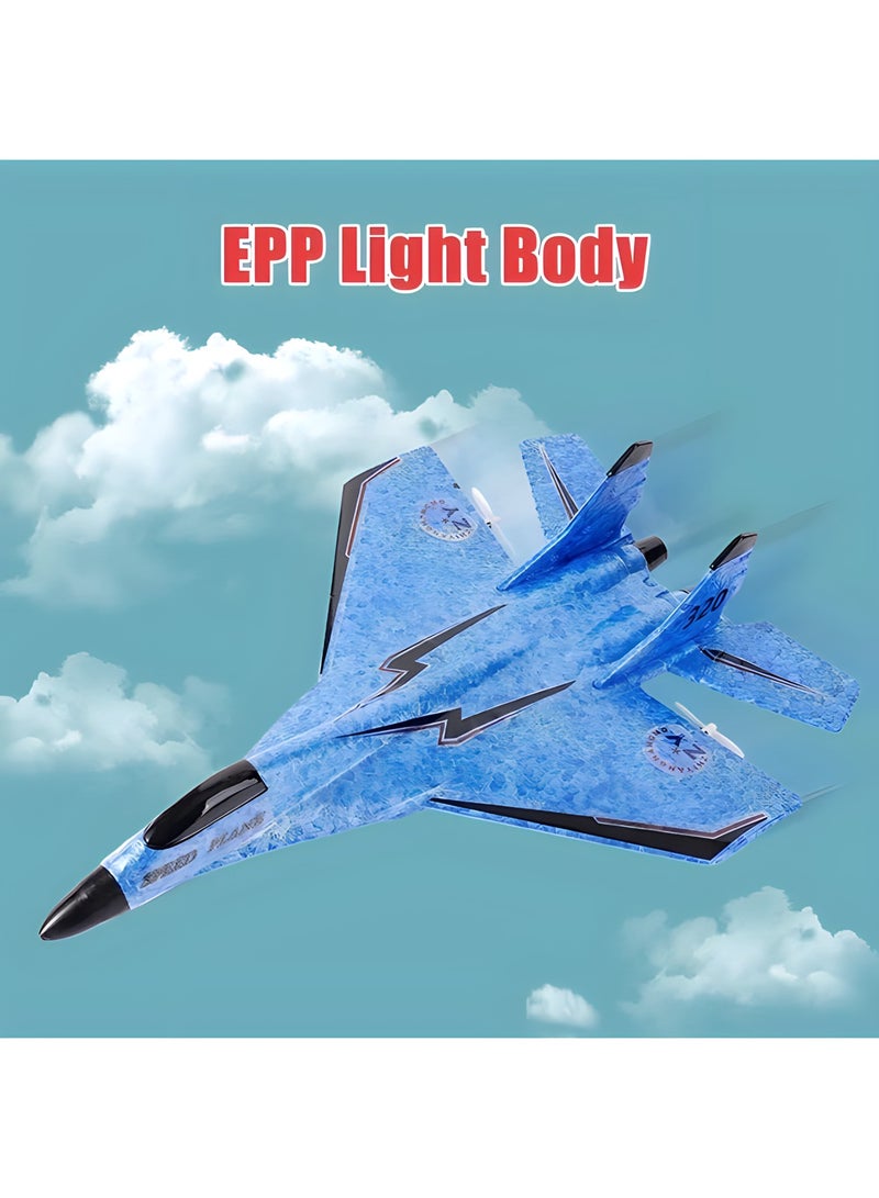 2.4GHz 2CH Remote Control Airplane RC Glider for Beginner Adult Kids, Easy to Fly EPP Foam RC Aircraft Fighter with LED Light (BLUE)