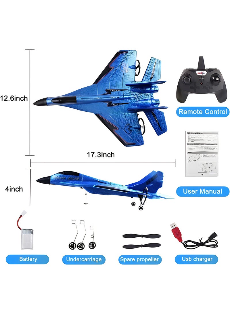 2.4GHz 2CH Remote Control Airplane RC Glider for Beginner Adult Kids, Easy to Fly EPP Foam RC Aircraft Fighter with LED Light (BLUE)