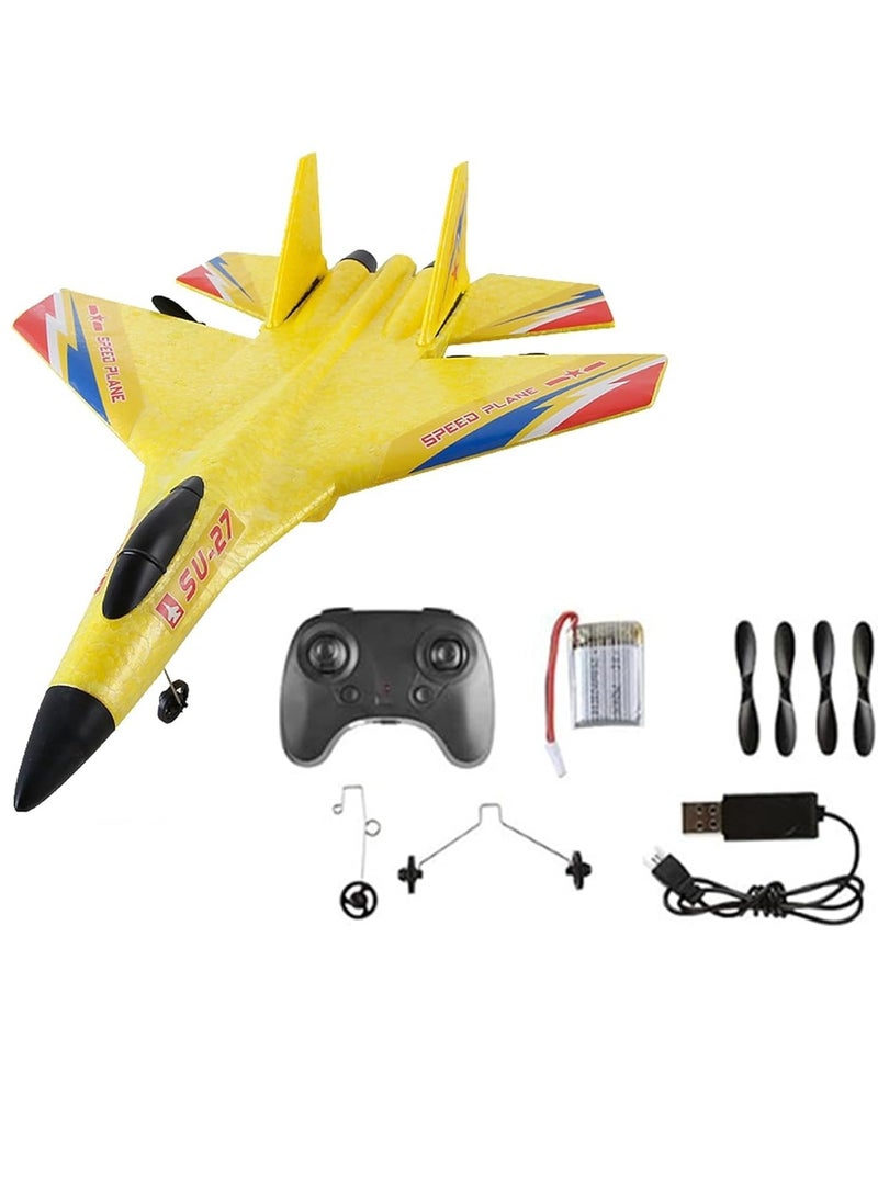 Su-27 RC Aircraft, 2.4GHz 2 Channel RC Aircraft with Gyro Night Light, Suitable for Adults, Beginners and Children Yellow