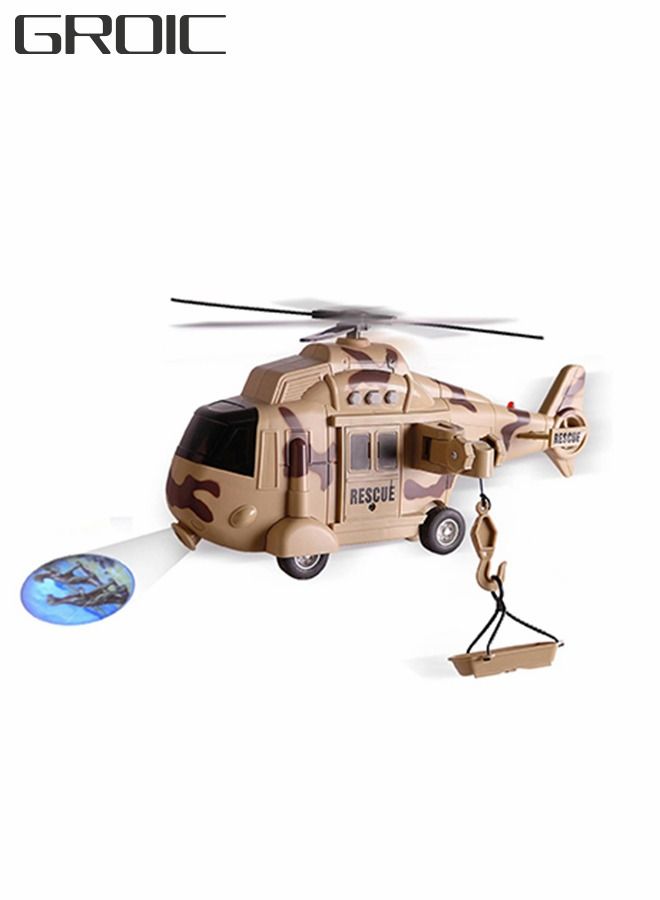 Military Helicopter Toy with Music, Lighting and Projection,1:16 Model, Inertial Power Run-Up,Rescue Basket,Liftable Rescue Rope,Good Present for kids