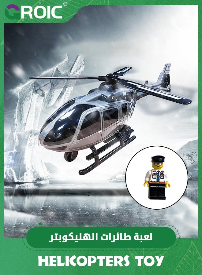 Helicopter Toy Set, Helicopter Toy with Pilot and Door Can Be Opened,Vehicles Toys for Kids,Simulated Helicopter Model with Spinning Propellers