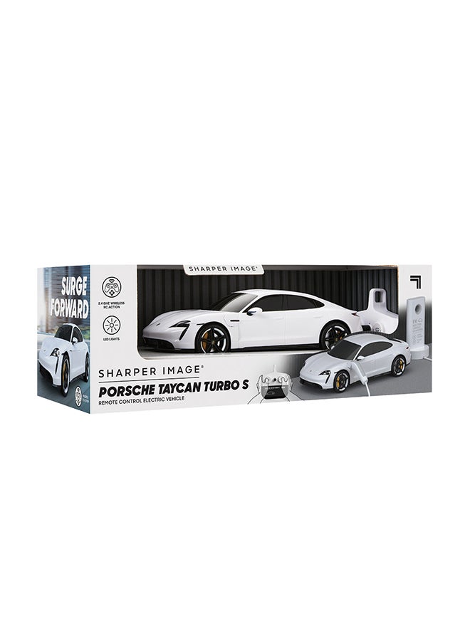 Sharper Image Officially Licensed Porsche Taycan Turbo S Remote Control Electric Car, Working LED Lights & USB-C Charging Station