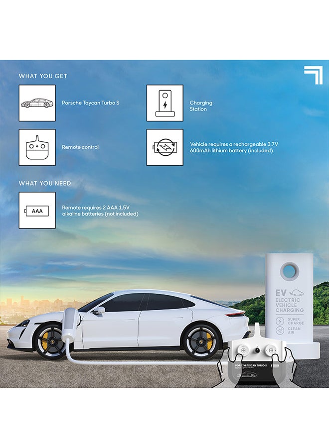Sharper Image Officially Licensed Porsche Taycan Turbo S Remote Control Electric Car, Working LED Lights & USB-C Charging Station