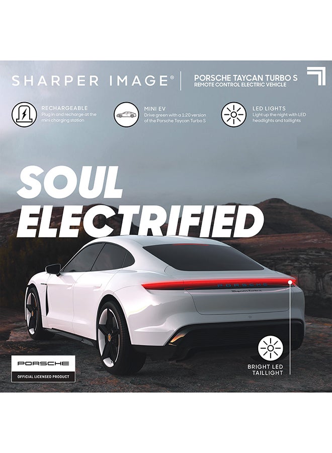 Sharper Image Officially Licensed Porsche Taycan Turbo S Remote Control Electric Car, Working LED Lights & USB-C Charging Station