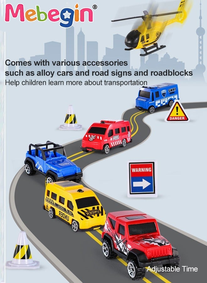 Vehicles Toy Set for Boys 17 Pcs Engineering Die-cast Construction Car with Music and Light Friction Powered Cars with Double Side Storage Carrier Truck Birthday Gift for Kids Age 3+