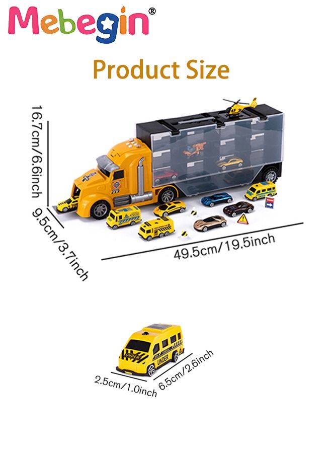 Vehicles Toy Set for Boys 17 Pcs Engineering Die-cast Construction Car with Music and Light Friction Powered Cars with Double Side Storage Carrier Truck Birthday Gift for Kids Age 3+