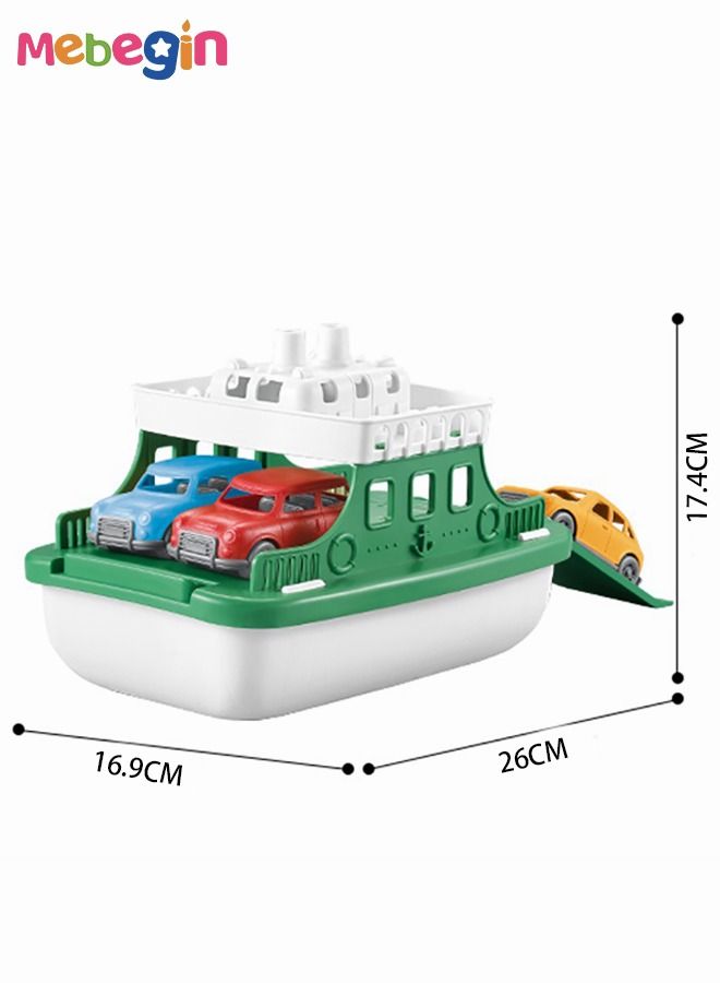 Toy Boat with 4 Mini Cars and Extendable Deck, Water-ready Ferry Boat for Bathtub, Bathroom, Pool and Beach, Children's Bath Toy, Ideal Gift for Toddlers, 16.9*26*17.4cm