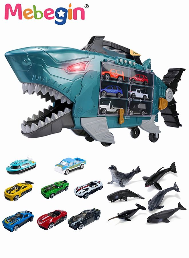 Toddler Toys Cars Pull Back Toys Carstoy Whale Storage Cart Alloy Pull Back Car Racing VehiclesMini Car Toys For Kids  Includes 8 pull back Toy Cars & 6  sea animals