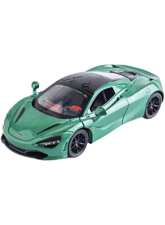 1:32 720s Car Model Toy, Zinc Alloy Pull Back Toy Car, Sound and Light Pull Back Model Car, Alloy Collectible Toy Green