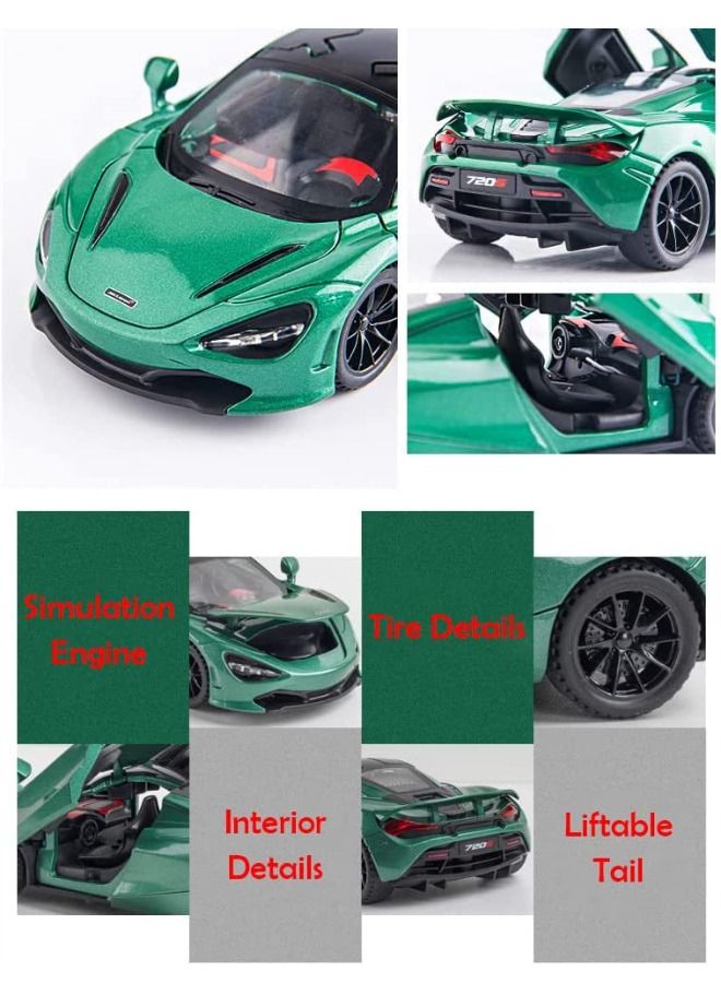 1:32 720s Car Model Toy, Zinc Alloy Pull Back Toy Car, Sound and Light Pull Back Model Car, Alloy Collectible Toy Green