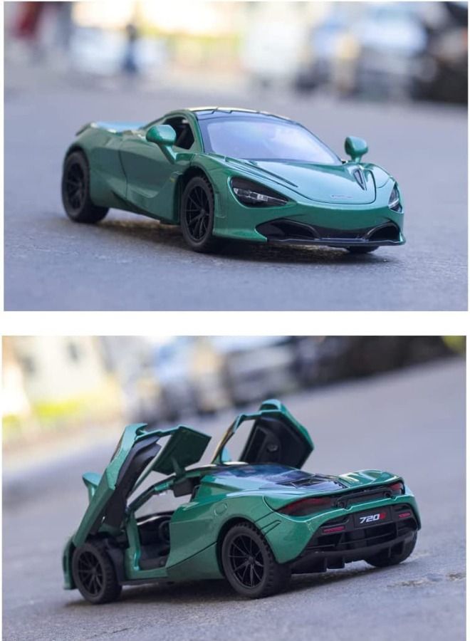 1:32 720s Car Model Toy, Zinc Alloy Pull Back Toy Car, Sound and Light Pull Back Model Car, Alloy Collectible Toy Green