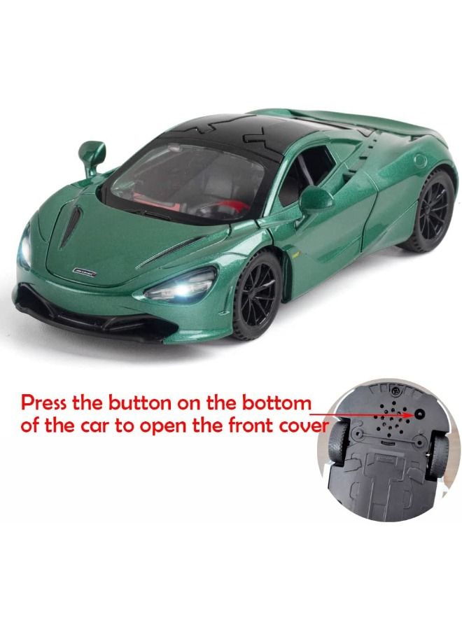 1:32 720s Car Model Toy, Zinc Alloy Pull Back Toy Car, Sound and Light Pull Back Model Car, Alloy Collectible Toy Green